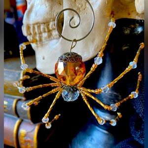 Handmade beaded spider hanging ornament